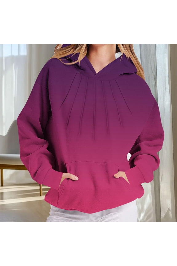 Sweatshirt for Women Hoodies for Women Essentials Long Sleeve Stripe Pleated Casual Pullovers with Front Pocket Oversized Fall Winter Going out Work Party Fashion Top(Hot Pink)