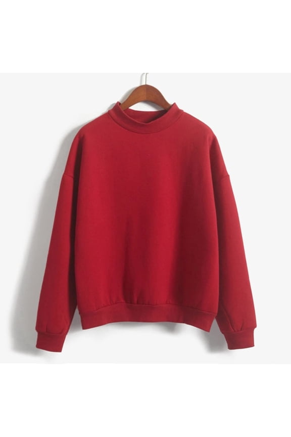 Sweatshirt for Women Pullover Women Crewneck Long Sleeved Solid Color Workout Top Plus Size Fall Winter Fashion Party Outdoor Athletic Comfortable ,Red