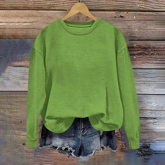 Brondbend Sweatshirt for Women Women Pullover Sweatshirt Crewneck Long Sleeved Top Solid Color Comfortable Loose Tops Ladies Outdoor Fall Winter Clothes Green