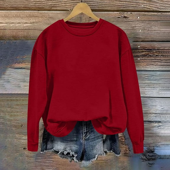 Brondbend Sweatshirt Womens Pullover for Womens Crewneck Long Sleeve Solid Color Fashion Athletic Top Plus Size Fall Winter Trendy Party Outdoor Workout Blouse Comfortable,Wine