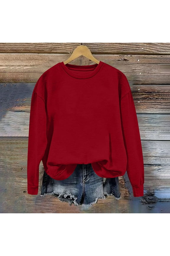 Sweatshirt Womens Pullover for Womens Crewneck Long Sleeve Solid Color Fashion Athletic Top Plus Size Fall Winter Trendy Party Outdoor Workout Blouse Comfortable,Wine
