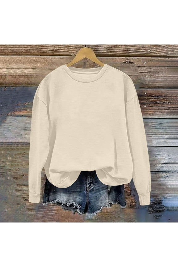 Sweatshirt Womens Pullover for Womens Crewneck Long Sleeve Solid Color Fashion Athletic Top Plus Size Fall Winter Trendy Party Outdoor Workout Blouse Comfortable,Khaki