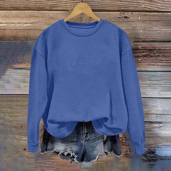 Brondbend Sweatshirt Womens Pullover for Womens Crewneck Long Sleeve Solid Color Fashion Athletic Top Plus Size Fall Winter Trendy Party Outdoor Workout Blouse Comfortable,Dark Blue