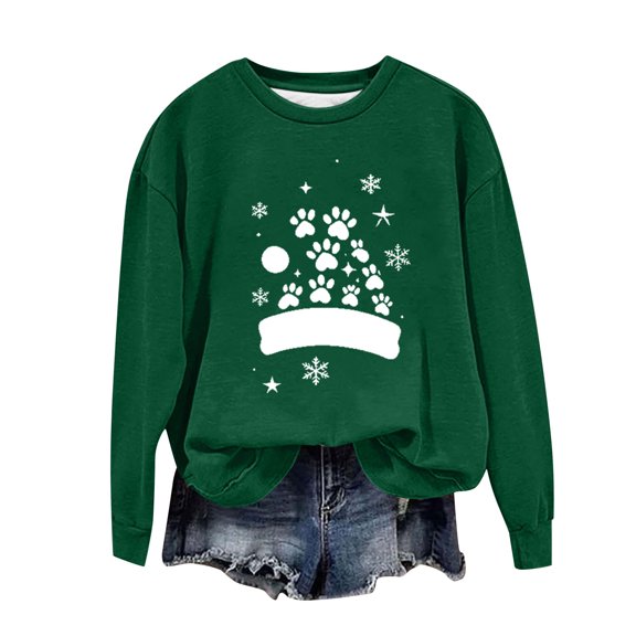 Brondbend Sweatshirt for Women Womens Pull over Crewneck Long Sleeve Top Printed Leisure Loose Fit Tops Ladies Gym Athletic Fall Winter Clothes Green