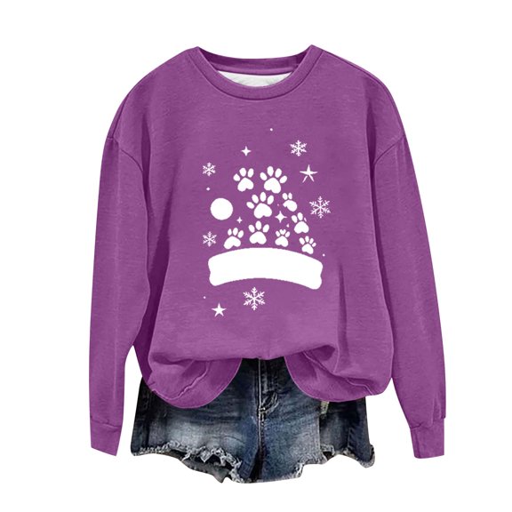 Brondbend Sweatshirts for Woman Women's Pullover Crewneck Long Sleeve Top Printed Leisure Loose Fit Tops Lady Mountaineering Fall Winter Clothes Purple