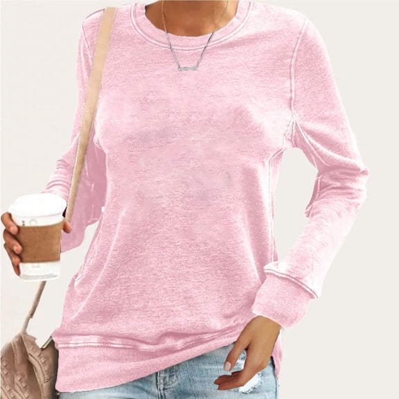 Brondbend Sweatshirts for Women Pullover Womens Crewneck Long Sleeve Solid Color Casual Top Loose Fit Fall Winter Trendy Party or Work Comfortable Blouse,Pink