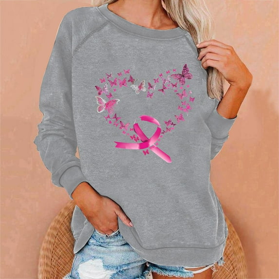 Brondbend Sweatshirts for Women Pullover Women Crewneck Long Sleeve Top Printed Comfortable Loose Fit Tops Lady Vacation Fall Winter Clothes Gray