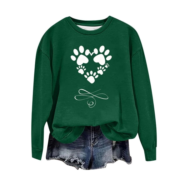 Brondbend Sweatshirts for Women Trendy Women's Pullover Crewneck Long Sleeve Top Printed Casual Loose Fit Tops Lady Work Fall Winter Clothes Green