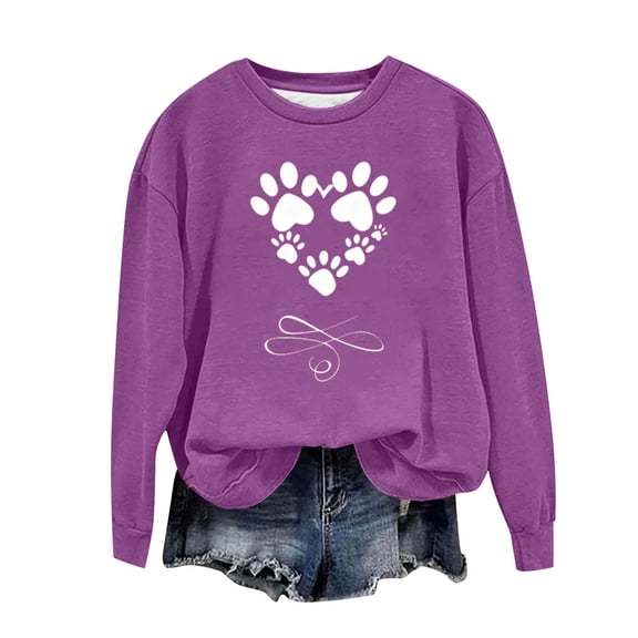 Brondbend Sweatshirts for Women Women Pullover Crewneck Long Sleeve Top Printed Casual Loose Fit Tops Ladies Sports Fall Winter Clothes Purple