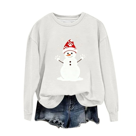 Brondbend Sweatshirts for Women Women Pullover Crewneck Long Sleeve Top Printed Leisure Loose Fit Tops Ladies Fitness Fall Winter Clothes White