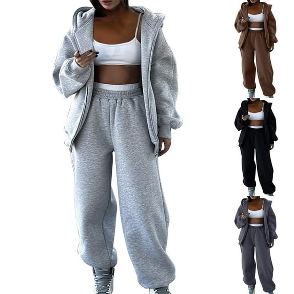Brondbend Sweatsuit for Women Hoodie Womens Track Suits 2 Piece Set Long Sleeve Zipper Solid Tracksuit Sweatshirt and Sweatpant Loose Fall Winter Thicked Athletic Comfortable Outfits,Black