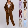 thumbnail image 1 of Brondbend Sweatsuits Women 2 Piece Outfit Track Suits for Women Set Long Sleeve Hoodies Solid Color Zipper Pocket Pullover and Sweatpant Outfits Loose Fit Winter Outdoor Athletic Set,Beige, 1 of 7