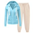 thumbnail image 1 of Brondbend Sweatsuits Women 2 Piece Outfit Tracksuits Womens Long Sleeve Hooded Full Zipper Solid Color Pocket Sweatshirt with Sweatpant Outfits Loose Fall Winter Workout Set,Blue, 1 of 5