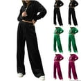 thumbnail image 1 of Brondbend Sweatsuits for Women Set 2 Piece Hoodies Women Long Sleeved Full Zipper Pullover Solid Elastic Waist Jogger Outfits Casual Loose Tracksuits Holiday Fall Winter Sets Black, 1 of 6