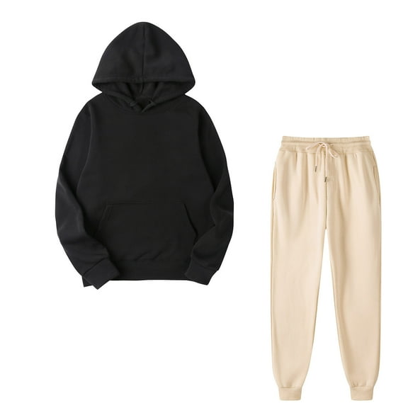 Brondbend Sweatsuits for Women Set Womens Sweatshirt Hoodie Long Sleeved Pocket Drawstring Pullover Solid High Waist Jogger Outfits Fashion Loose Tracksuits Festival Fall Winter Sets Black