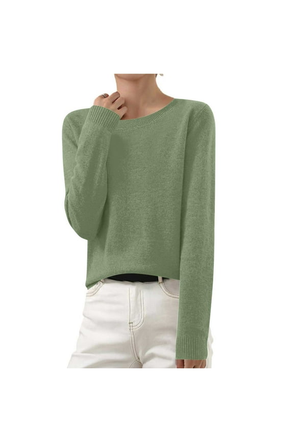 Top Sweaters for Women Knitted Sweaters for Women Crewneck Long Sleeve Top Solid Color Slim Fit Pullover Winter Comfortable Party Work Warm Top,Green