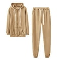 thumbnail image 1 of Brondbend Track Suits for Women Set Sweatsuits Women Long Sleeved Hooded Zipper Solid Pocket Drawstring Sweatshirt and Fashion Sweatpant Outfits Loose Fall Winter Athletic Set,Khaki, 1 of 6
