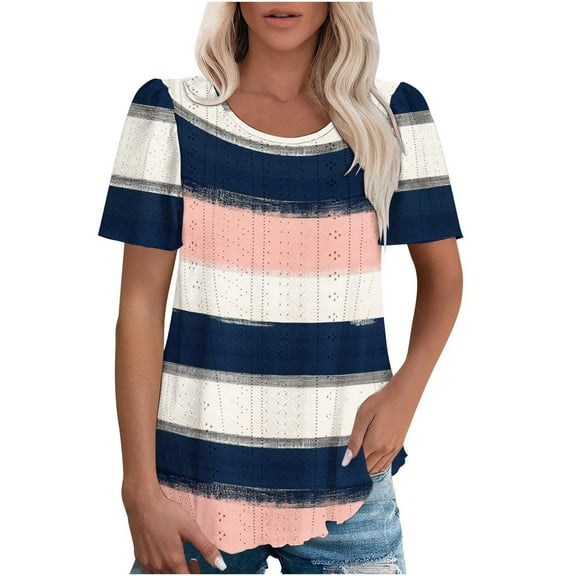 Brondbend Tshirt Women Tops Women Crewneck Short Sleeved Print Blouse Comfy Stylish Loose Fit Lady Tops Holiday Spring Summer Clothes Pink