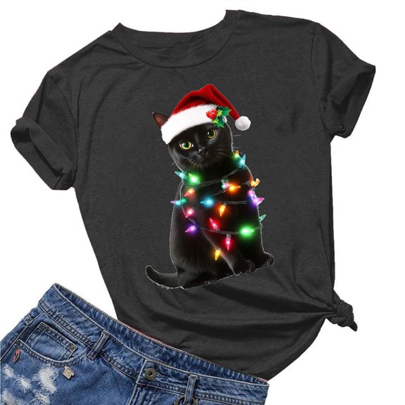 Brondbend Tshirt Women Women's Tops Crew Neck Short Sleeve Print Blouse Casual Loose Fit Lady Tops Daily Spring Summer Clothes Black