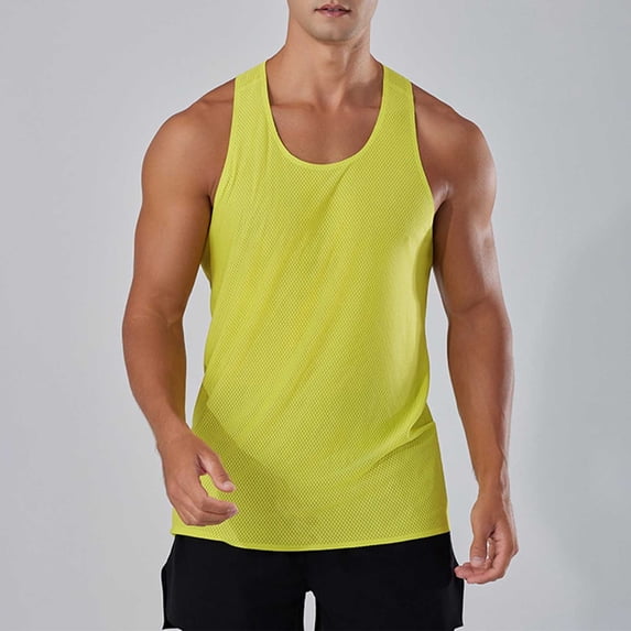 Brondbend Under Tank Tops for Men Sleeveless Crewneck Solid Color Blouse Summer Fashion Loose Fit Beach Holiday Tops Yellow XL