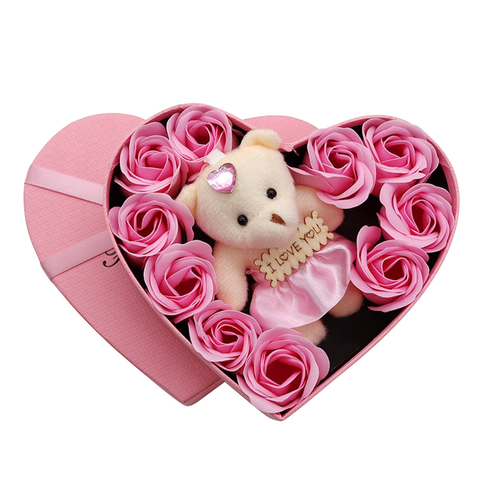 Brondbend Valentine's Day 10 Flowers Soap Flower Gift Rose Box Bears ...