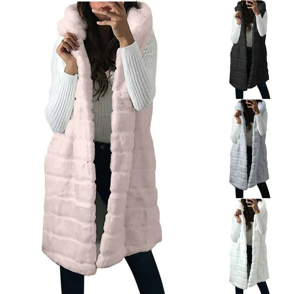 Brondbend Vest Jacket for Women Women's Coat Hooded Sleeveless Outerwear Solid Color Comfy Loose Fit Coats Ladies Anniversary Tops Black