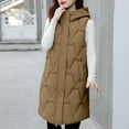 thumbnail image 1 of Brondbend Vest Jacket for Women Women’s Winter Coat Hooded Sleeveless Pocket Zipper Outerwear Solid Color Casual Loose Fit Coats Lady Work Tops Khaki, 1 of 6