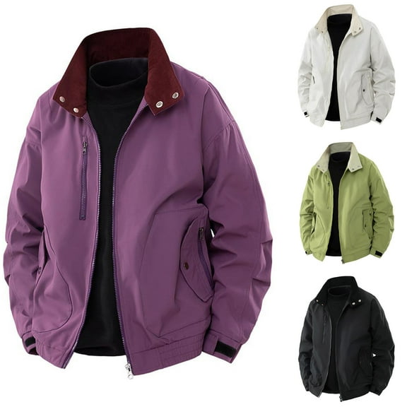 Brondbend Waterproof Jackets for Men Lapel Long Sleeved Solid Color Windproof Workwear Zipper Pocket Casual Jacket Loose Fit Outdoor Trendy Hiking Versatile,Black