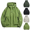 thumbnail image 1 of Brondbend Waterproof Jackets for Men Men's Solid Color Outdoor Windproof and Waterproof Long Sleeved Hooded Jacket Oversized Fall Winter Casual Versatile Workout Outerwear,Army Green, 1 of 6