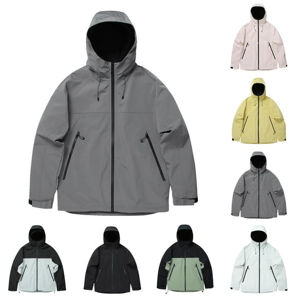 Brondbend Waterproof Rain Jacket Mens Men's Solid Color Outdoor Climb Sport Run Pocket Zipper Long Sleeved Hooded Plus Size Outdoor Hiking Travel Versatile,Black