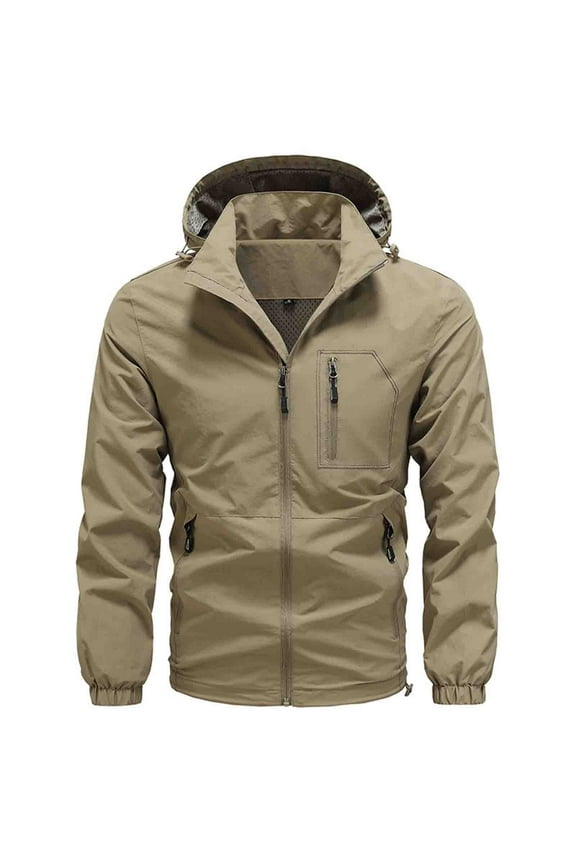 Waterproof Rain Jacket Mens Men's Solid Color Thin Drying Windbreaker Outdoor Sports Jacket Plus Size Fall Winter Outdoor Mountaineering,Khaki