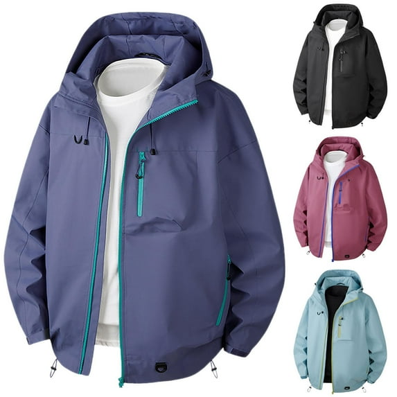 Brondbend Waterproof Rain Jacket Mens Sports Multi-bag Long Sleeve Mountaineering Hooded Casual Outwear Jackets Loose Fit Fall Winter Outdoor Hiking Workout,Black