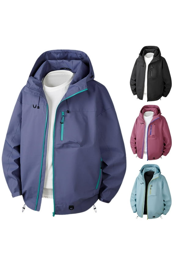 Waterproof Rain Jacket Mens Sports Multi-bag Long Sleeve Mountaineering Hooded Casual Outwear Jackets Loose Fit Fall Winter Outdoor Hiking Workout,Black