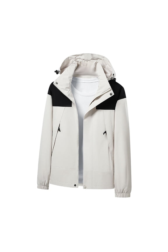 Wind Jacket Men Men Three-in-One Splice Outdoors Mountaineering Wearproof Warm Zipper Multi-pocket Fleece Lnner Lap Coat Long Sleeve Jacket Plus Size Fall Winter Outdoor Workout,Khaki