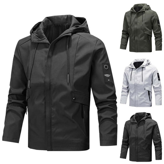 Brondbend Windproof Jacket Men Men's Fashion Casual Solid Color Pockets Zipper Long Sleeve Hooded Casual Outwear Coat Plus Size Fall Winter Climb Mountains,Army Green
