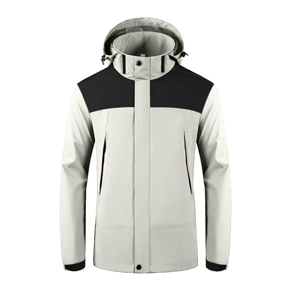 Brondbend Windproof Jacket Men's Suit Hooded Coat Youth Outdoor Sports Wear Long Men's Windbreaker Middle-aged Business Casual Jacket Loose Fit Outdoor Trendy Hiking Versatile,White