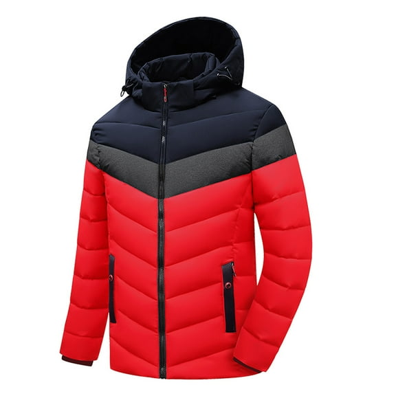 Brondbend Winter Coat for Men Men's Jacket Hooded Long Sleeved Zipper Pocket Outerwear Multicolor Warm Jacket Loose Fit Work Tops Red