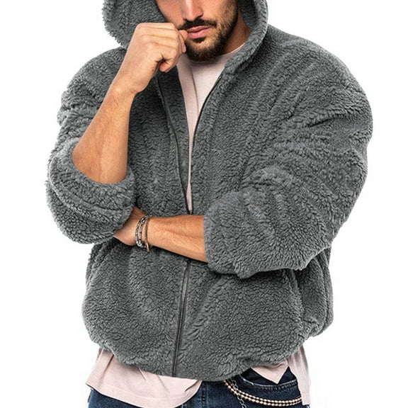 Brondbend Winter Coats for Men Jacket Mens Hooded Long Sleeved Zipper Pocket Outerwear Solid Color Casual Jacket Loose Fit Work Tops Dark Gray