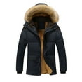 thumbnail image 1 of Brondbend Winter Coats for Men Men’s Jacket Hooded Long Sleeved Zipper Pocket Outerwear Solid Color Warm Jacket Loose Fit Outdoor Tops Dark Blue, 1 of 3