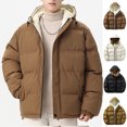 thumbnail image 1 of Brondbend Winter Coats for Men Men’s Jackets Hooded Long Sleeved Zipper Pocket Outerwear Solid Color Warm Jacket Loose Fit Holiday Tops Army Green, 1 of 5
