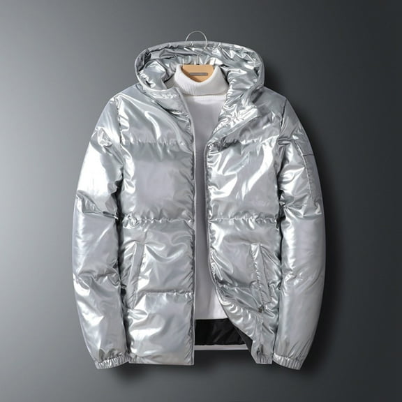 Brondbend Winter Coats for Men Mens Fall Jacket Hooded Long Sleeved Zipper Pocket Outerwear Solid Color Stylish Jacket Loose Fit Holiday Tops Silver