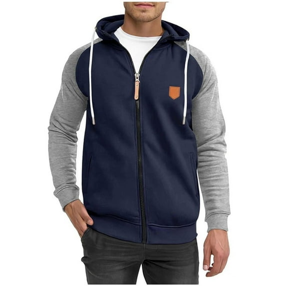 Brondbend Winter Coats for Men Mens Fall Jackets Hooded Long Sleeved Zipper Pocket Outerwear Multicolor Casual Jacket Loose Fit Festival Tops Navy