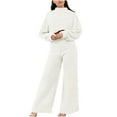 thumbnail image 1 of Brondbend Winter Pajamas Women Set Lounge Sets for Women Crewneck Long Sleeve Solid Color Sleepwear Outfits with Wide Leg Long Pants ,Loose Thick Warm Daily Home Wear,White, 1 of 6