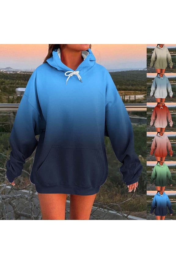 Woman Hoodie Pullover Womens Long Sleeved Pockets Drawstring Pullover Print Soft Stylish Oversized Tops Ladies Outdoor Sport Fall Winter Wear Blue