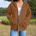 thumbnail image 1 of Brondbend Woman Hoodie Sweatshirt Hoodies for Women Long Sleeved Zipper Pocket Pullover Solid Color Casual Plus Size Tops Lady Hiking Workout Fall Winter Wear Brown, 1 of 6