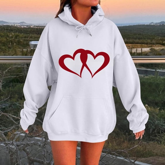 Brondbend Woman Hoodies Pull over Sweatshirt for Womens Long Sleeved Drawstring Pocket Pullover Print Stylish Plus Size Tops Ladies Fitness Workout Fall Winter Wear White