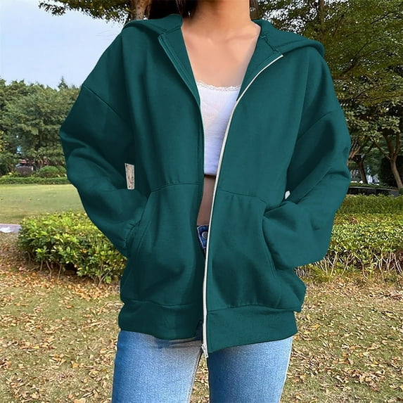 Brondbend Woman Hoodies Women Pullover Long Sleeved Zipper Pocket Pullover Solid Color Casual Loose Tops Lady School Workout Fall Winter Wear Blue