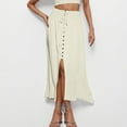 thumbnail image 1 of WWV Woman Skirt Elastic Waisted Drawstring Button Split Slit Skirt Dress Summer Solid Color Comfortable Lady Loose Fit Beach Party Skirt White M, 1 of 6