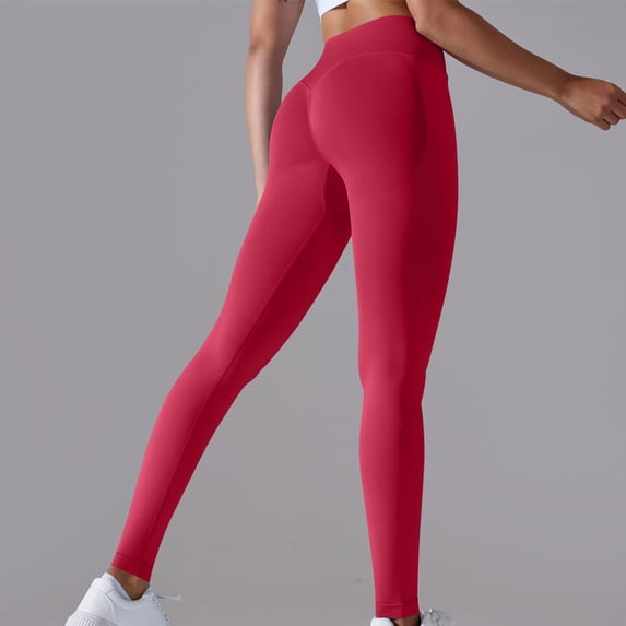 Brondbend Woman Yoga Pants Women Leggings Elastic Waist Belly Control Workout Trousers Solid Color Breathable Tights Slim Fit Hiking Jogger Red