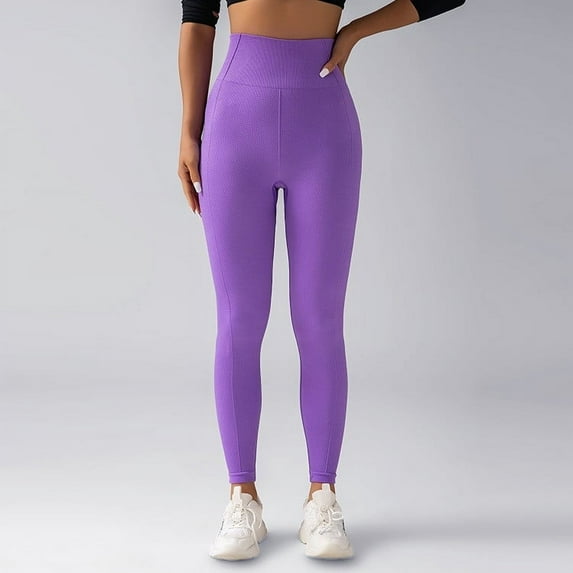 Brondbend Woman Yoga Pants Womens Leggings Elastic High Waisted Belly Control Workout Trousers Solid Color Breathable Tights Slim Fit Daily Running Jogger Purple